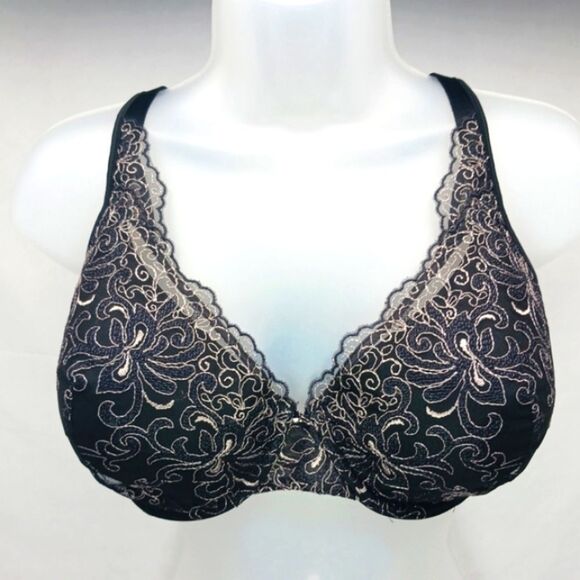 Women's 44B Playtex 4513 Secrets Side Smoothing Embroidered Underwire Bra Black - Picture 2 of 6